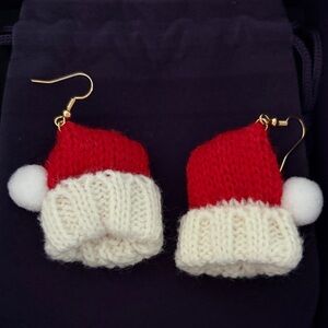 Festive Red and White Santa Hat sweater material Earrings